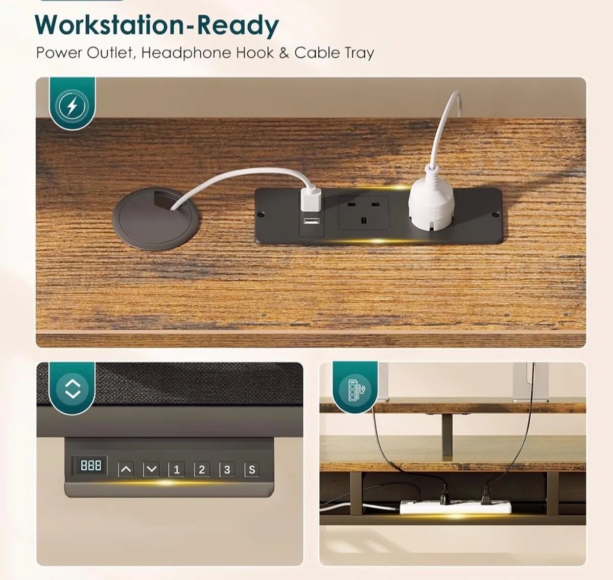 Standing Desk with 3 Storage Drawers, 120cm Height - Image 2