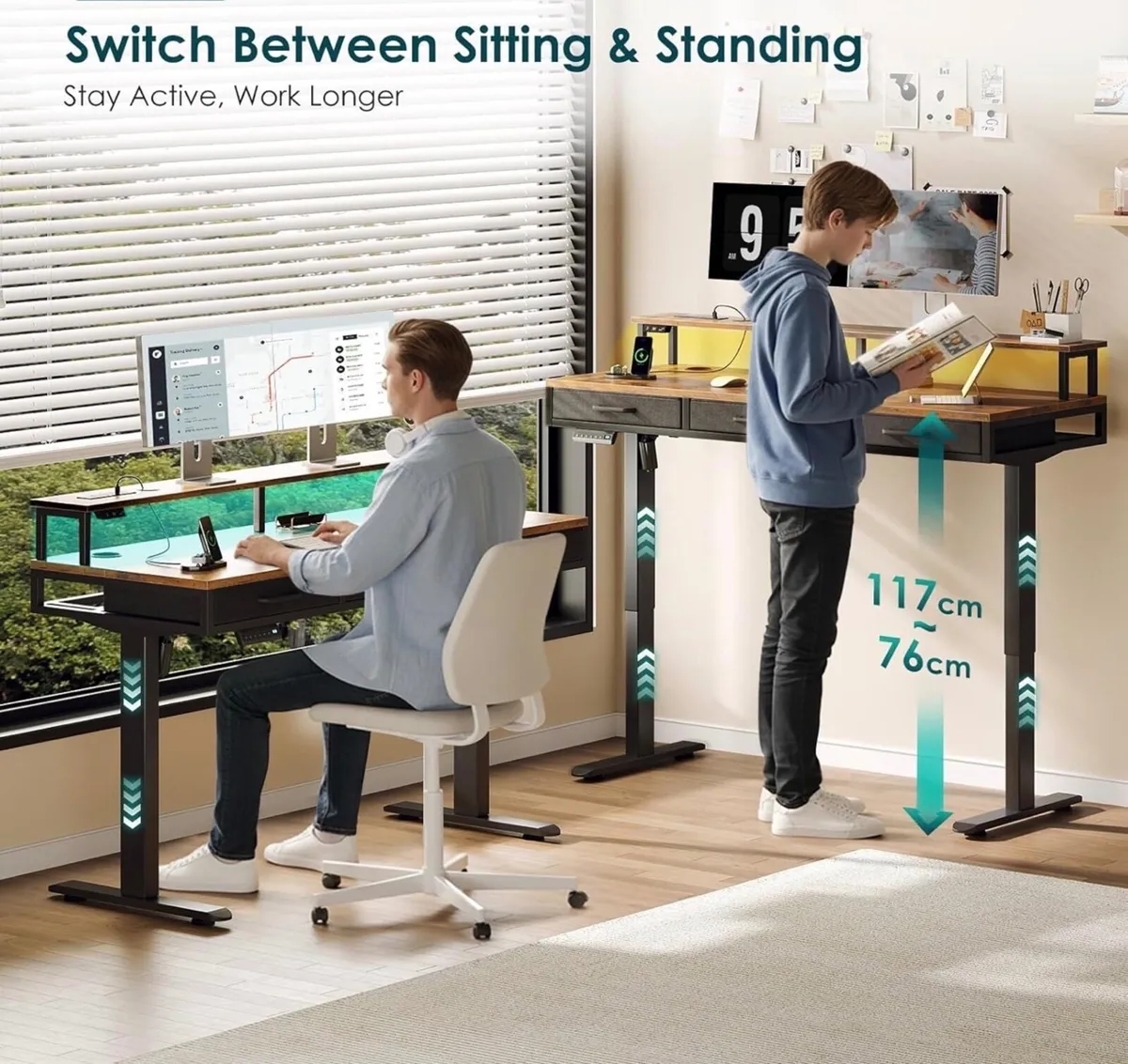 Standing Desk with 3 Storage Drawers, 120cm Height - Image 3
