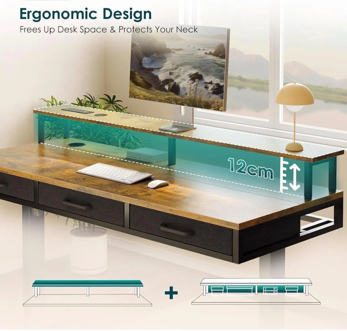 Standing Desk with 3 Storage Drawers, 120cm Height - Image 4