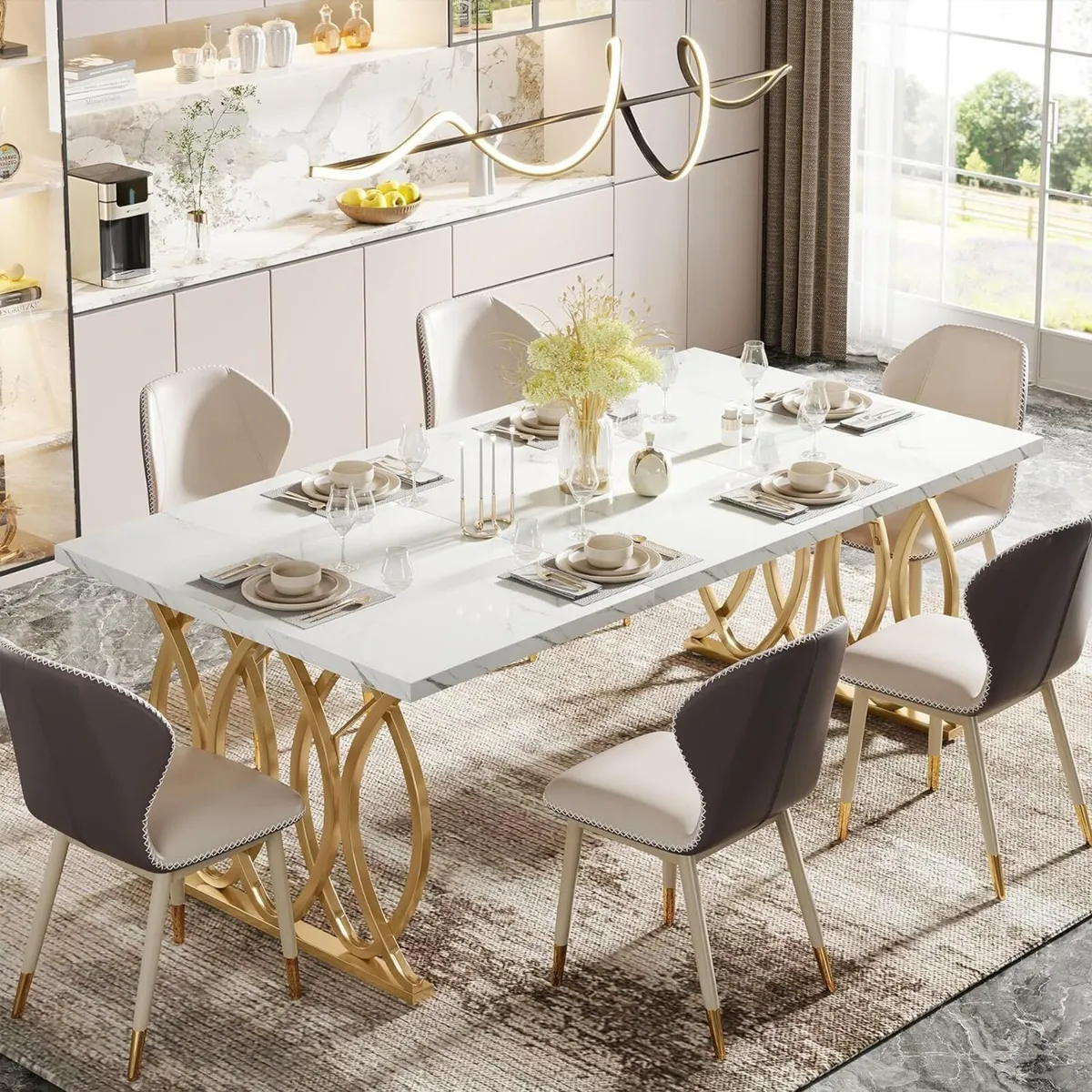 Modern Dining Table 63" Large Kitchen for 4-6 - Image 3