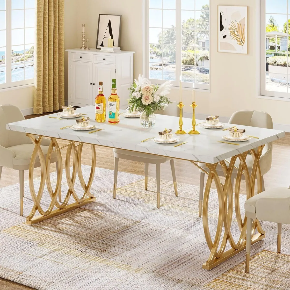Modern Dining Table 63" Large Kitchen for 4-6 - Image 1