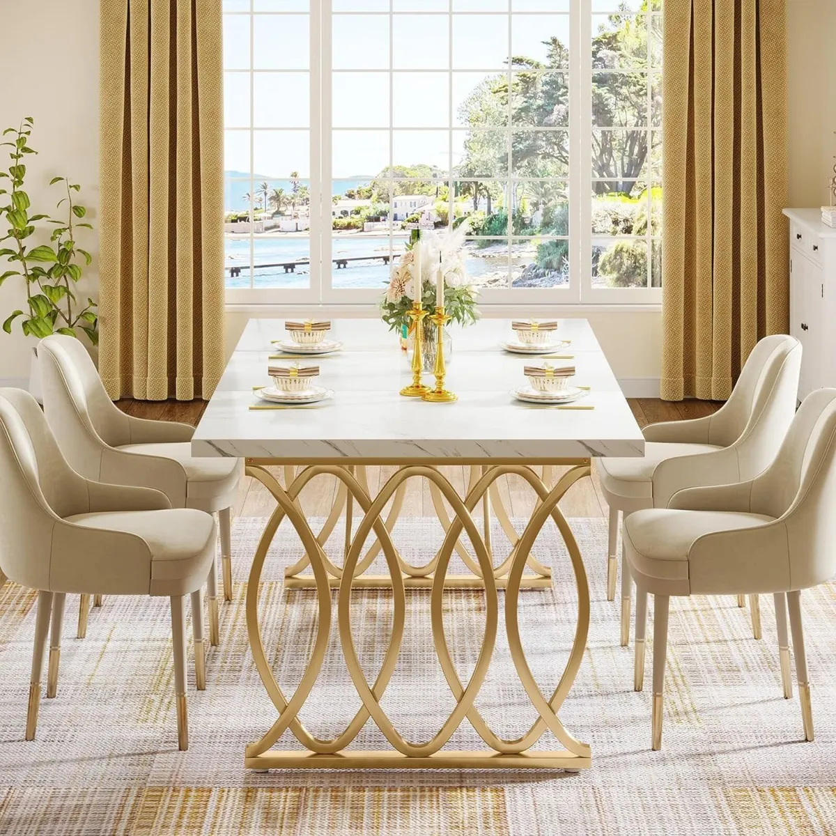 Modern Dining Table 63" Large Kitchen for 4-6 - Image 4