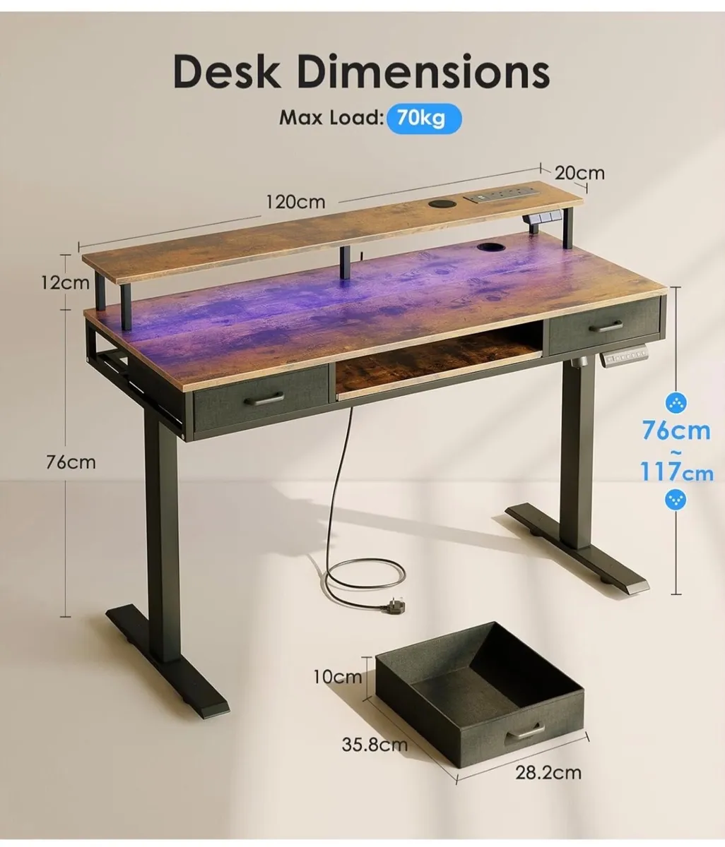 Standing Desk with Keyboard Tray & Storage Dra - Image 2