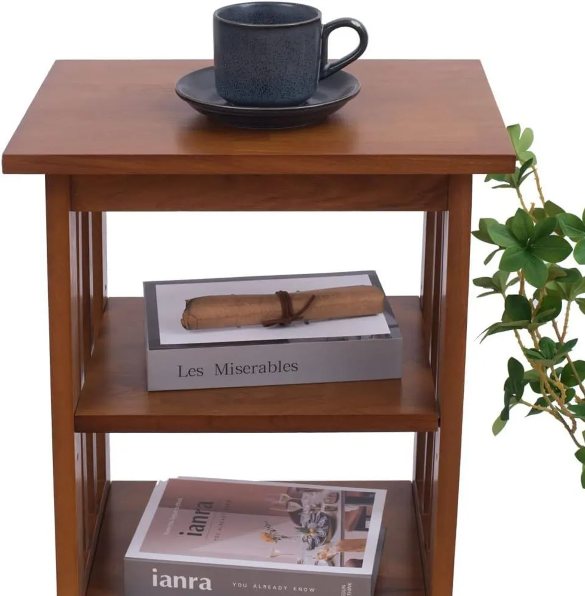 Oak Side Table 2 Storage Shelves Night End - Image 4