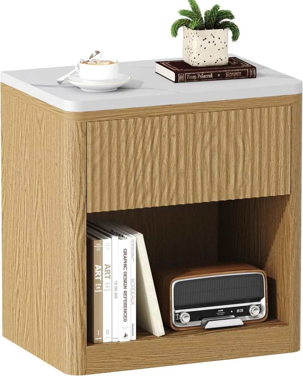 Stand Wood Fluted Nightstand 22" Large Bedside - Image 1