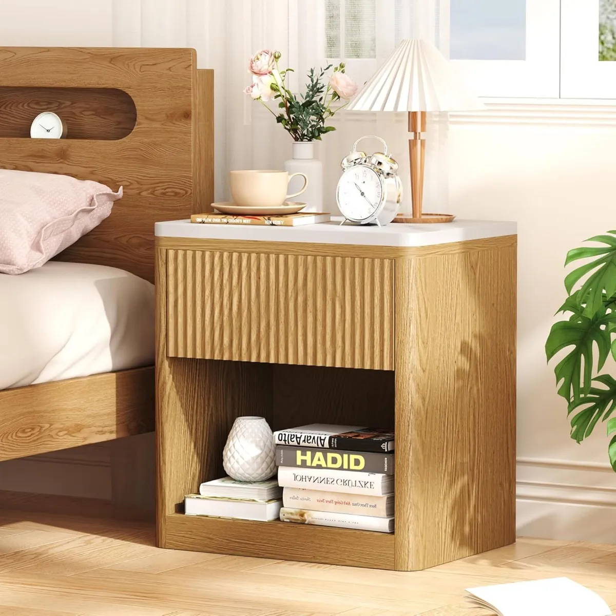 Stand Wood Fluted Nightstand 22" Large Bedside - Image 2