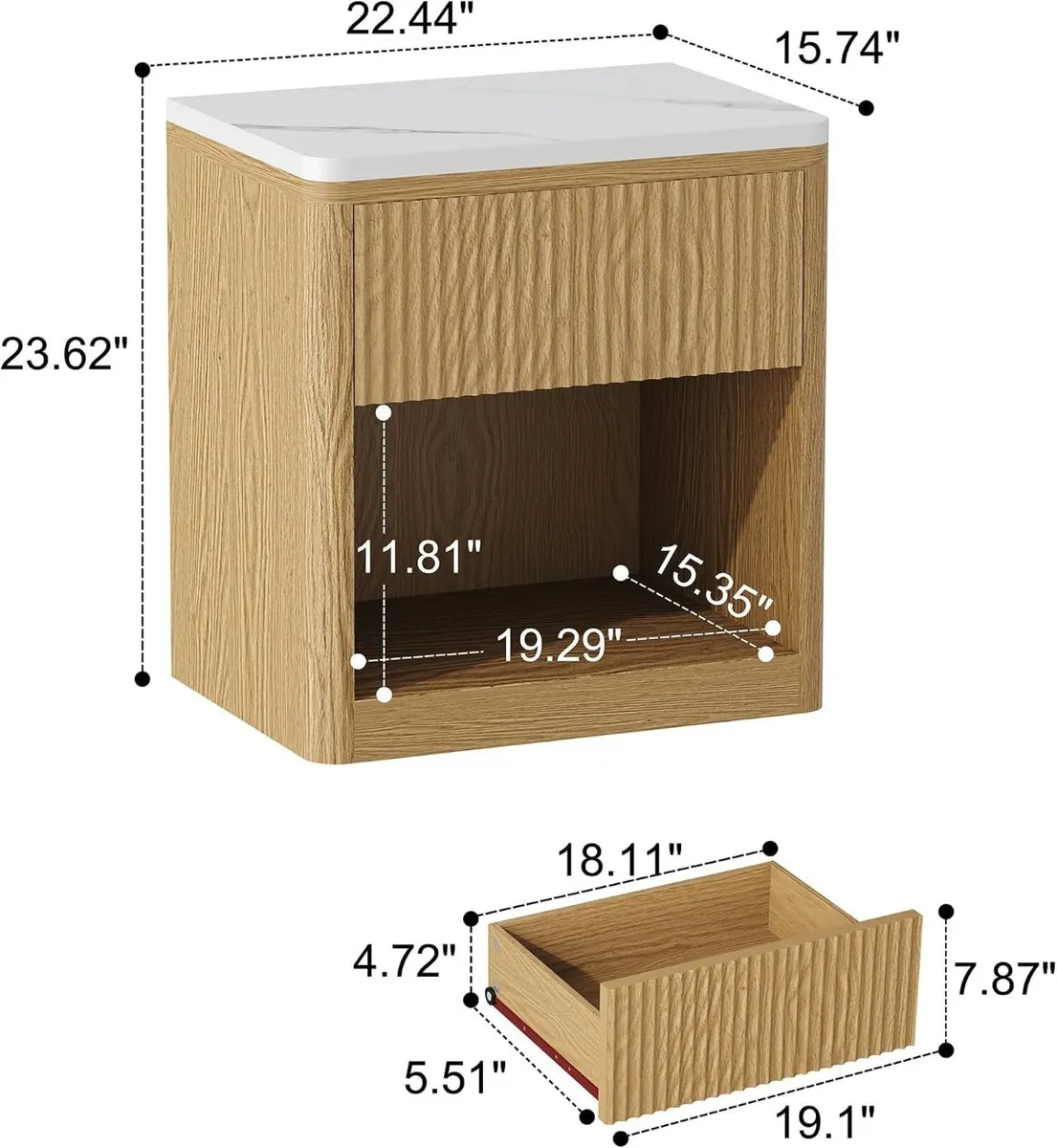 Stand Wood Fluted Nightstand 22" Large Bedside - Image 3