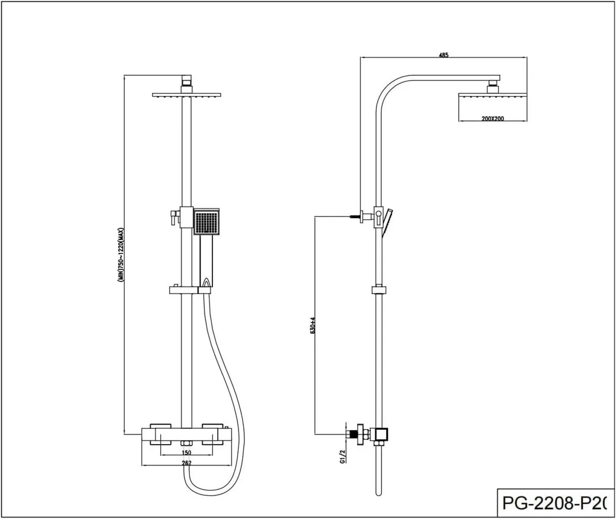 Mixer Set Adjustable Height Thermostatic - Image 2