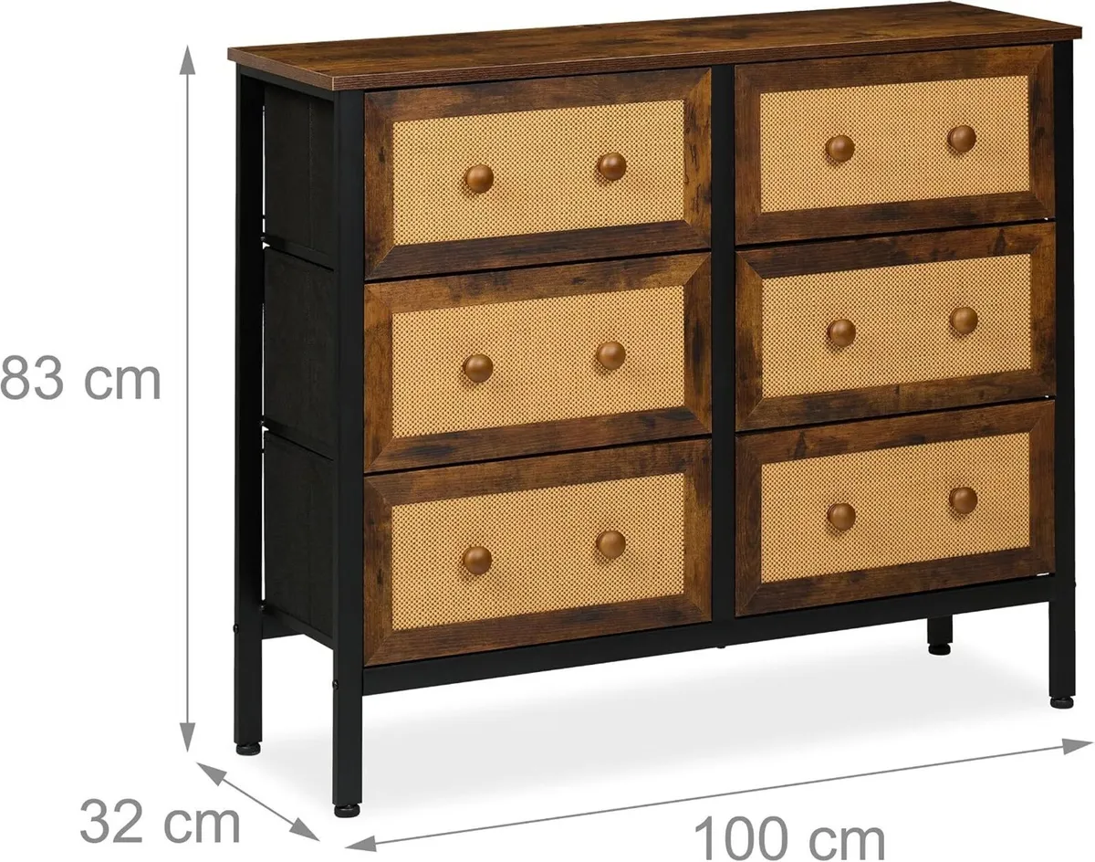 Sideboard 6 Drawers Rattan Style Storage - Image 3