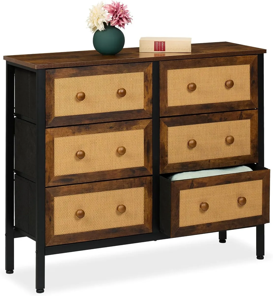 Sideboard 6 Drawers Rattan Style Storage - Image 1