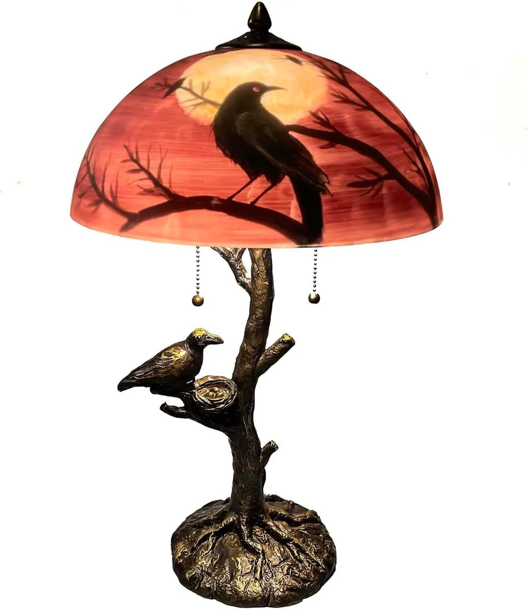 L30969 Ravens on Tree Branch Table Lamp 14"x22 - Image 1