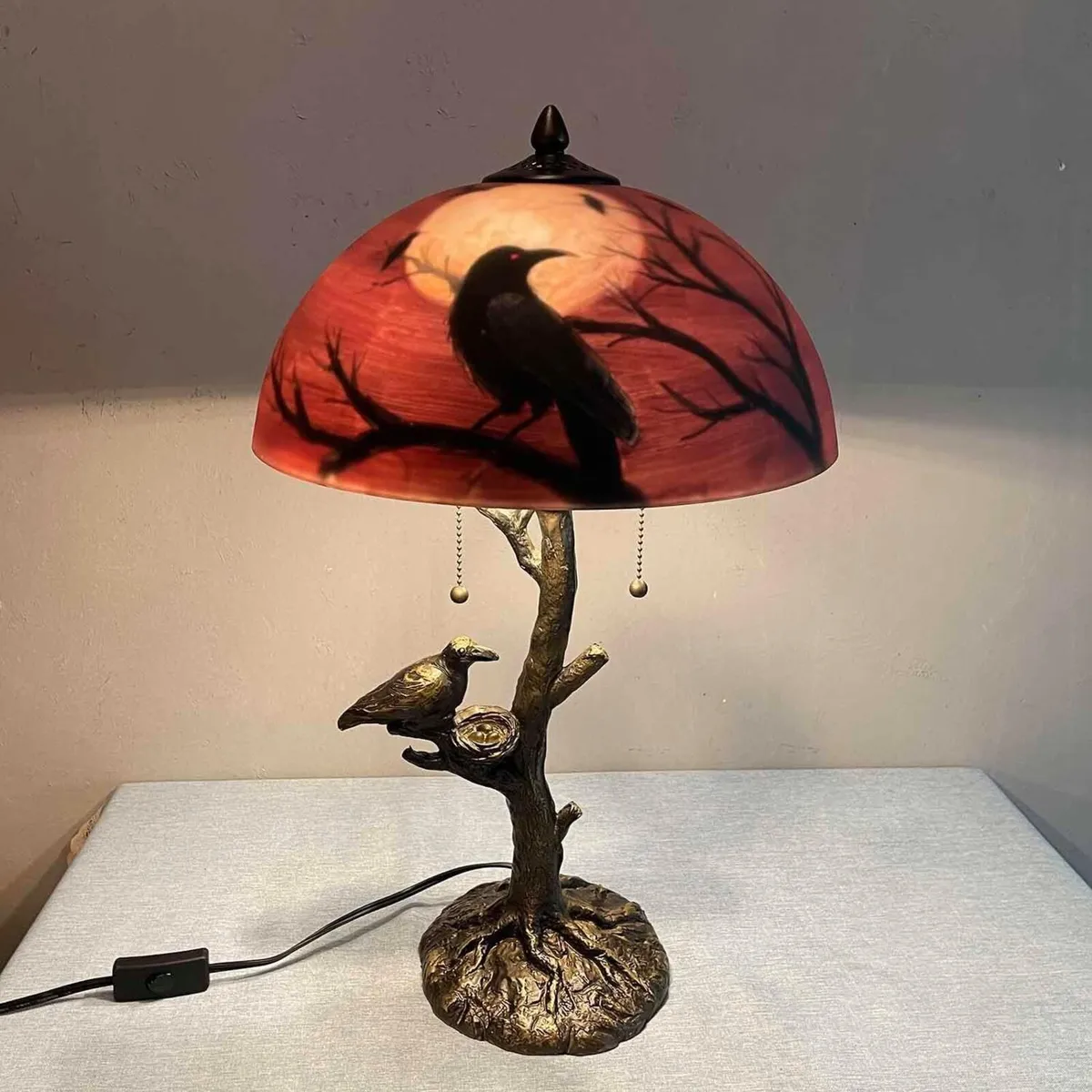L30969 Ravens on Tree Branch Table Lamp 14"x22 - Image 2