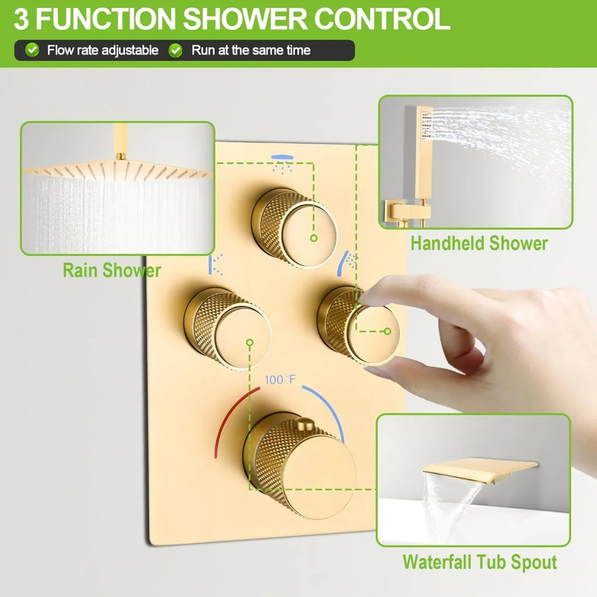 Shower System with Tub Spout Push-Button Valve Kit - Image 4