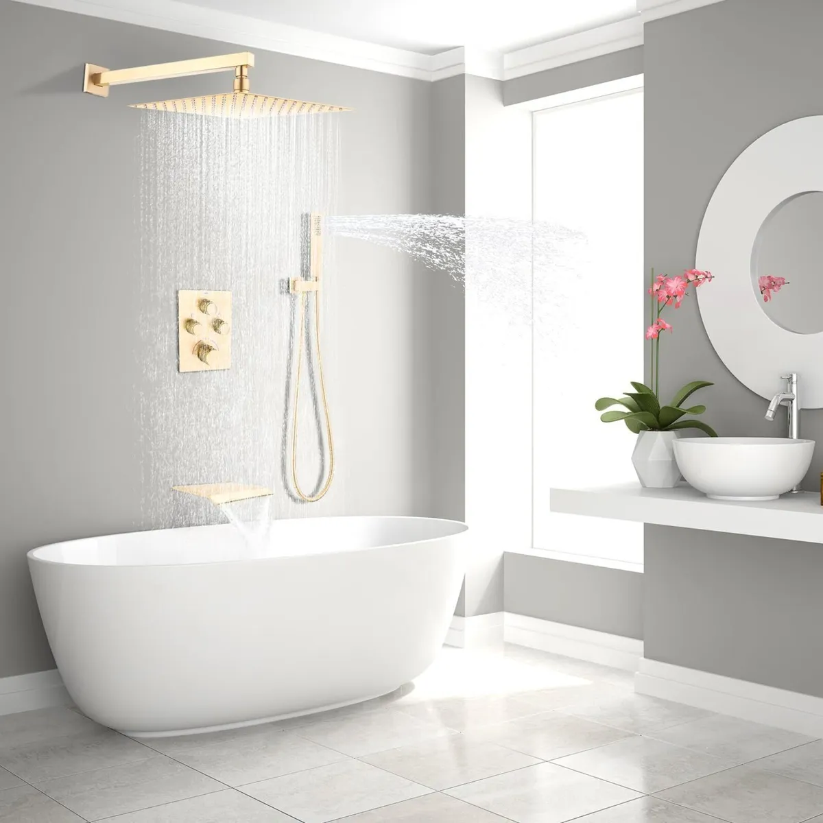 Shower System with Tub Spout Push-Button Valve Kit - Image 2