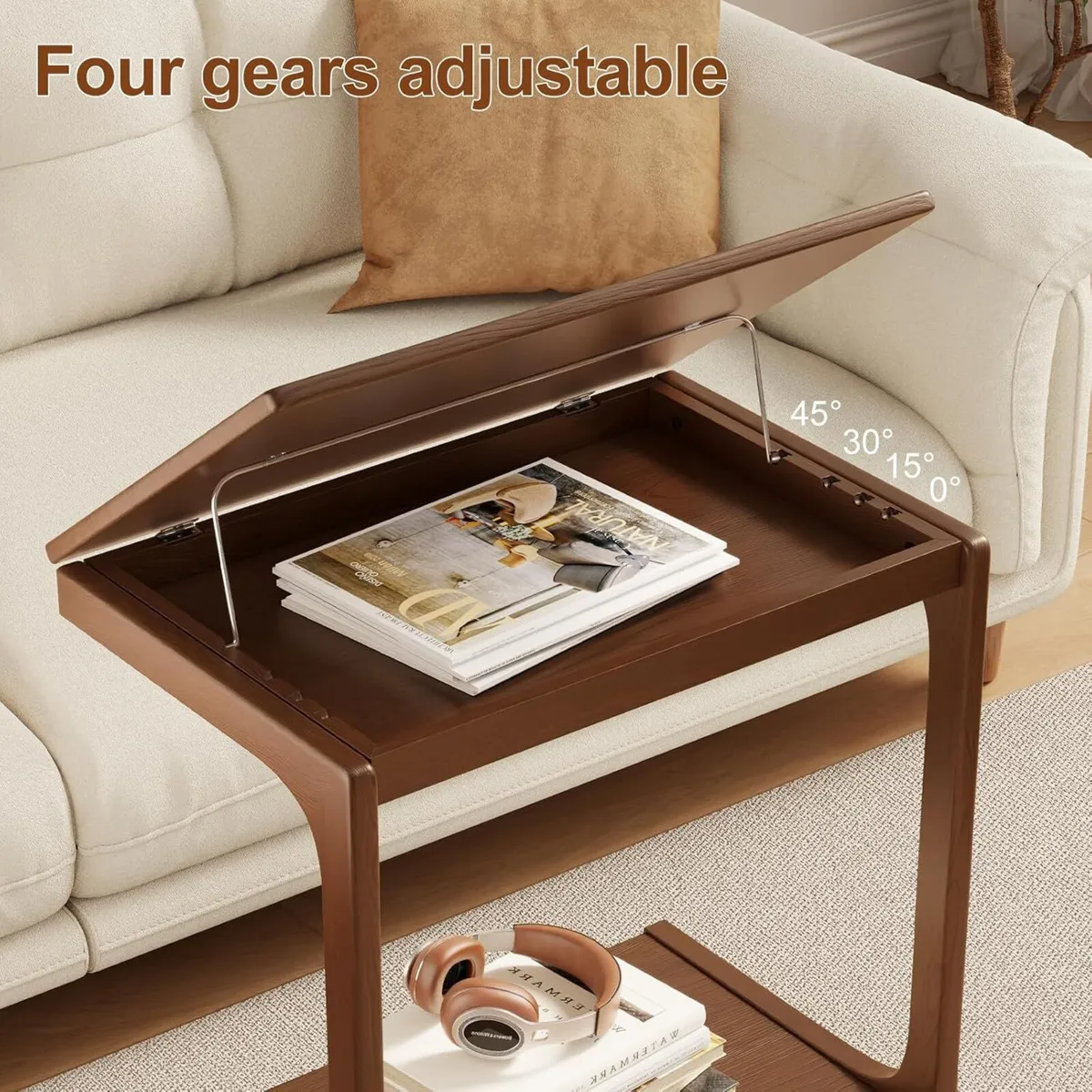 Wooden C-Shaped End Table Couch with Adjustable - Image 3