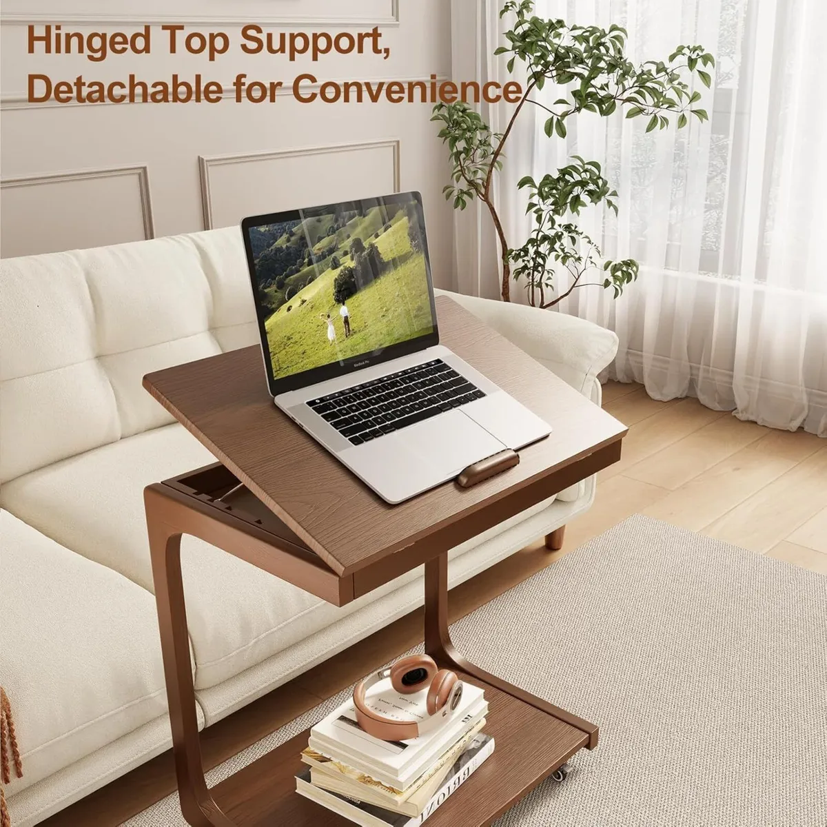 Wooden C-Shaped End Table Couch with Adjustable - Image 4