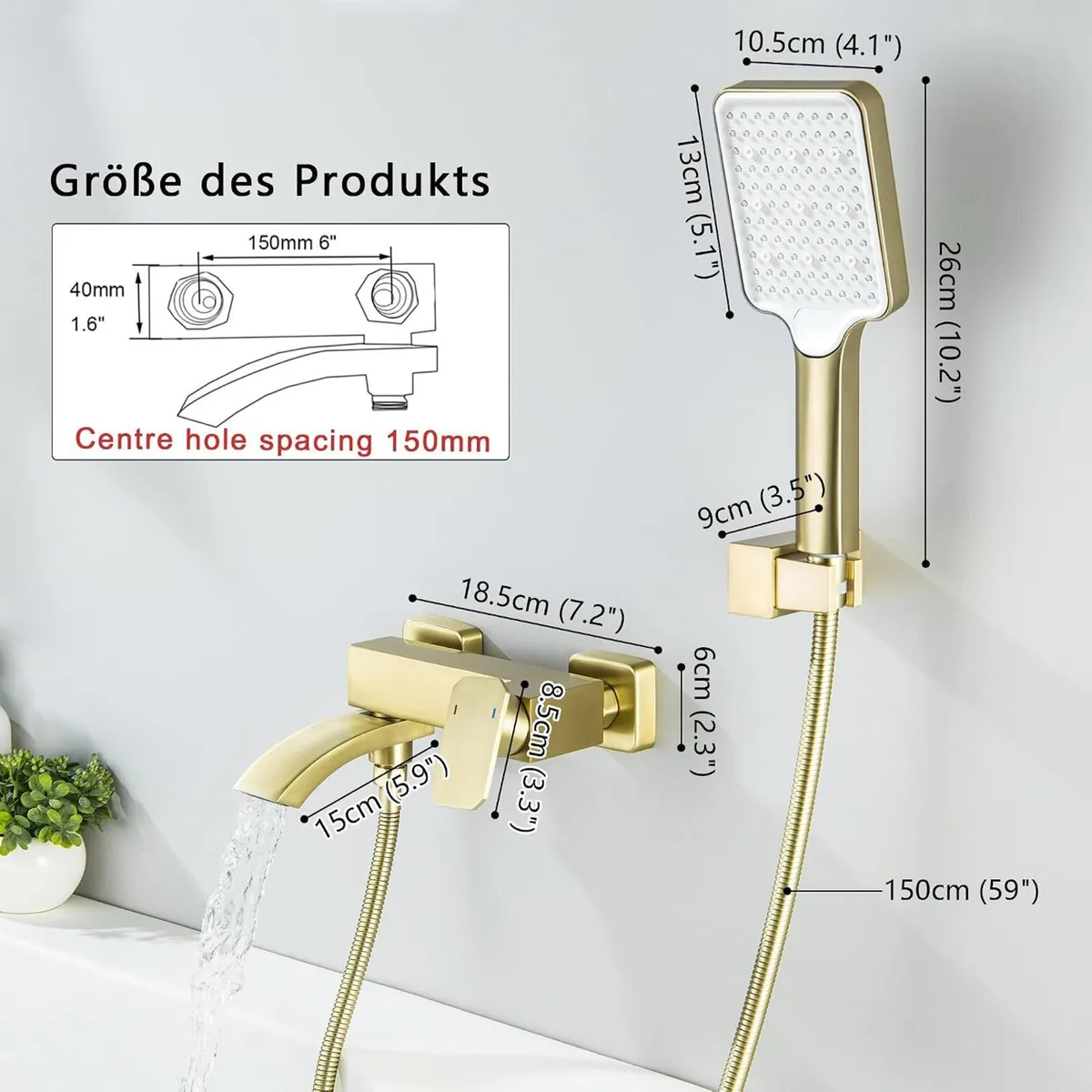 Bath Taps with Shower Brushed Waterfall Bathroom - Image 2