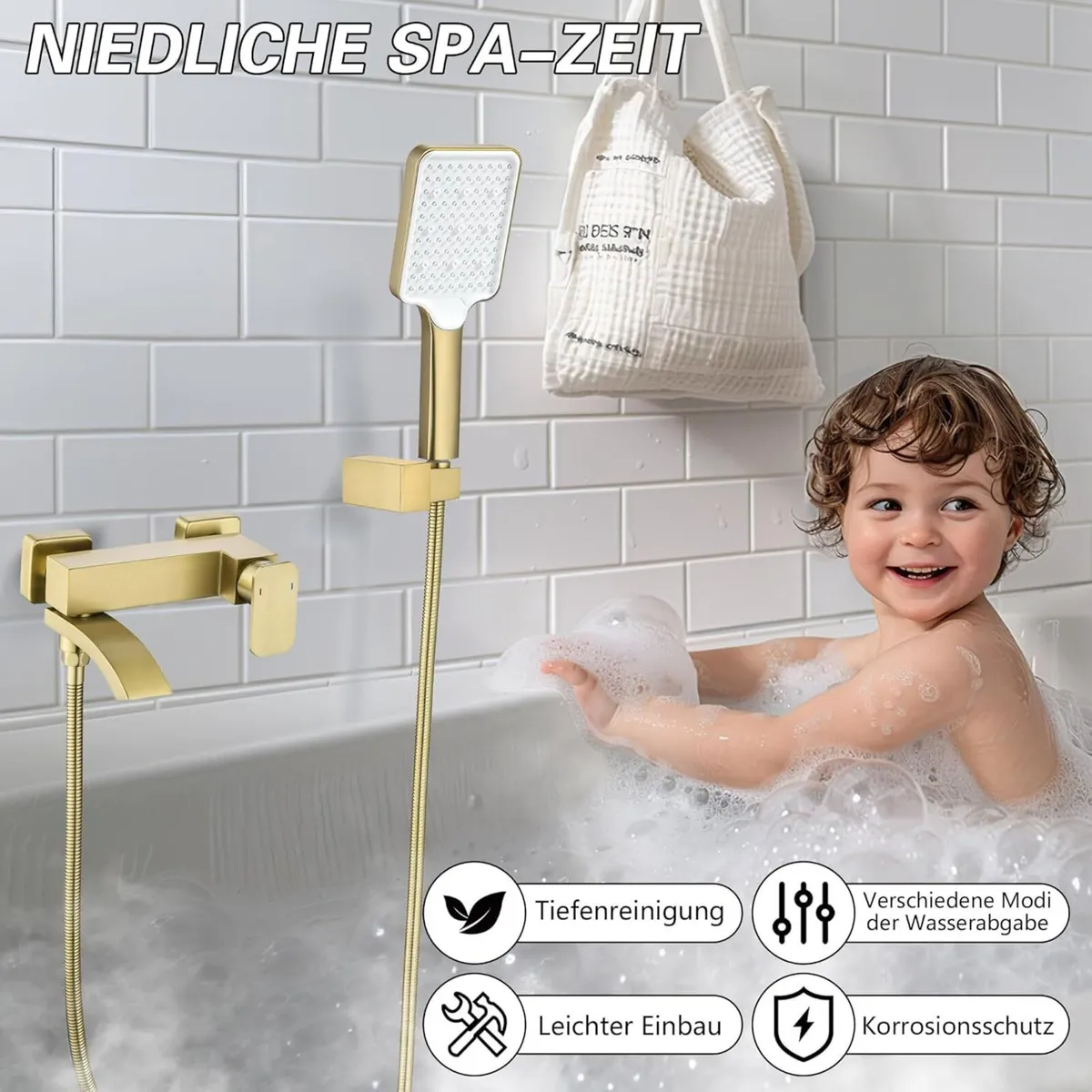 Bath Taps with Shower Brushed Waterfall Bathroom - Image 3