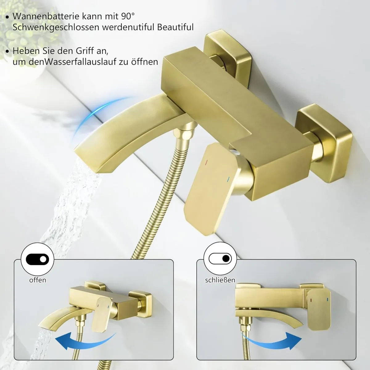 Bath Taps with Shower Brushed Waterfall Bathroom - Image 4