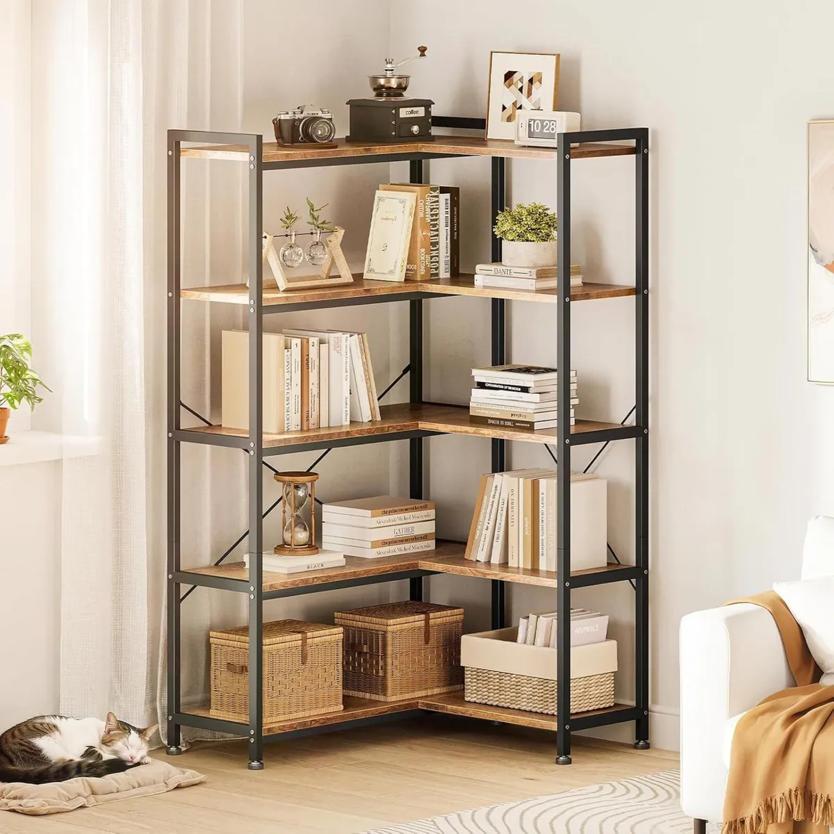 5 Tier Corner Bookcase 5 Shelf L Shape - Image 2