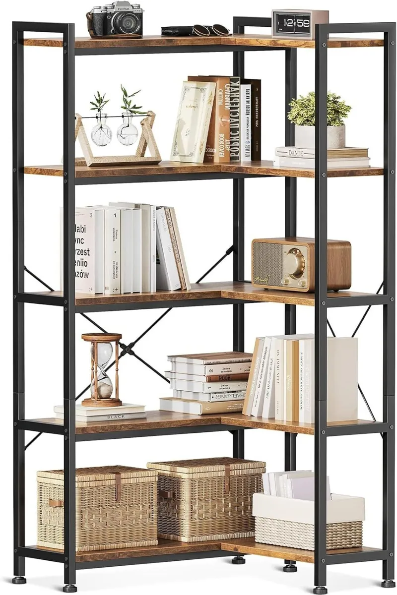 5 Tier Corner Bookcase 5 Shelf L Shape - Image 1