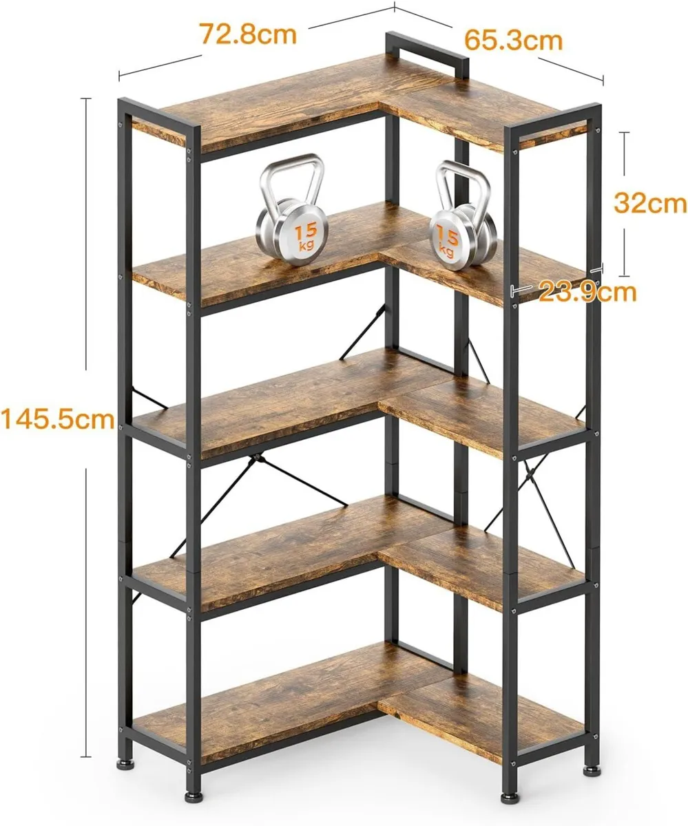 5 Tier Corner Bookcase 5 Shelf L Shape - Image 3