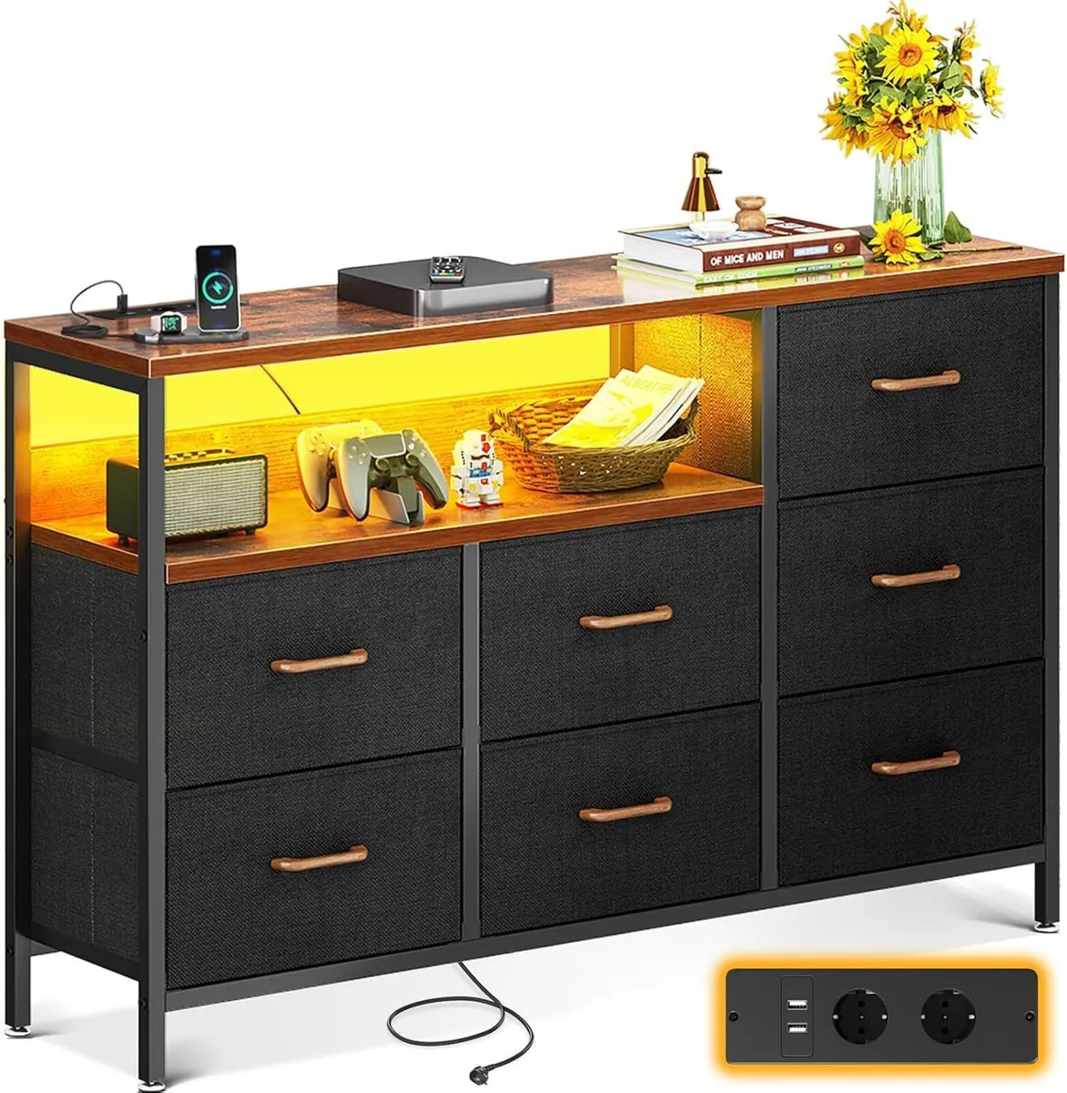 Bedroom Storage Unit with LED Strip 2 USB - Image 1