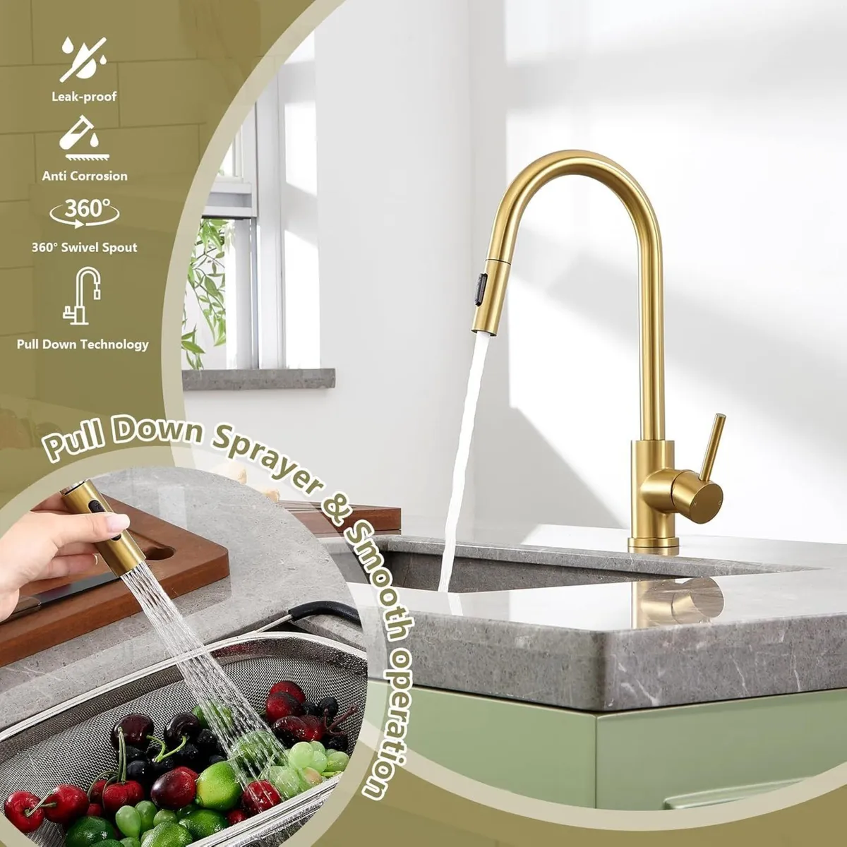 Kitchen Tap with Pull Down Sprayer - Image 4