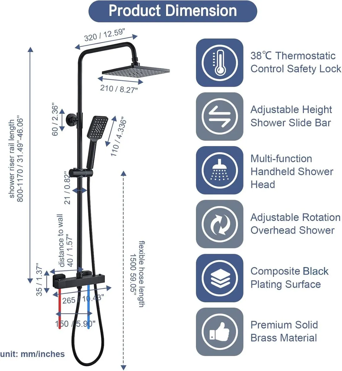 Thermostatic Shower Mixer Set Rainfall System - Image 3