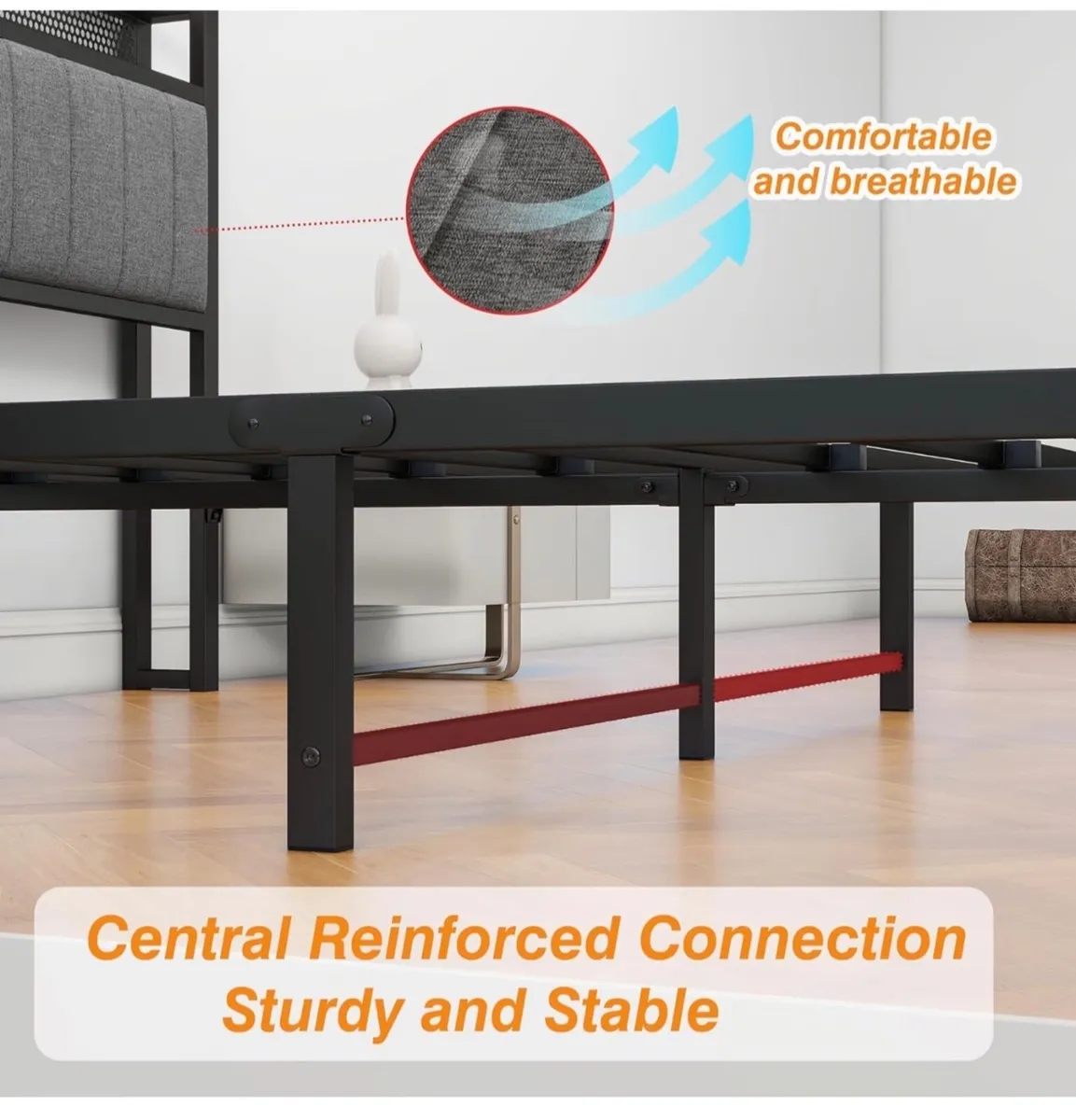 4ft6 Double Bed Frame with Storage Headboard Shelf - Image 3