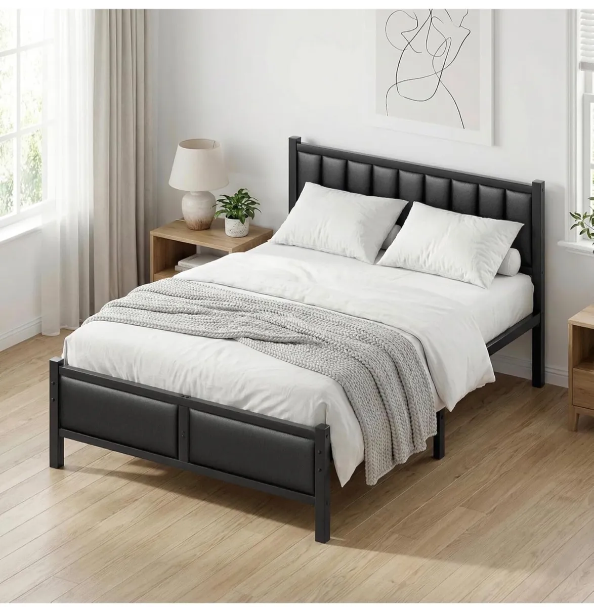 4ft6 Double Bed Frame, Heavy Duty Metal Slats Supp - Image 2