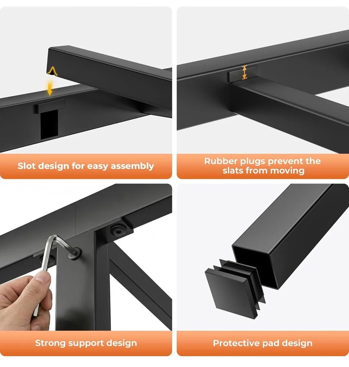 4ft6 Double Bed Frame, Heavy Duty Metal Slats Supp - Image 4
