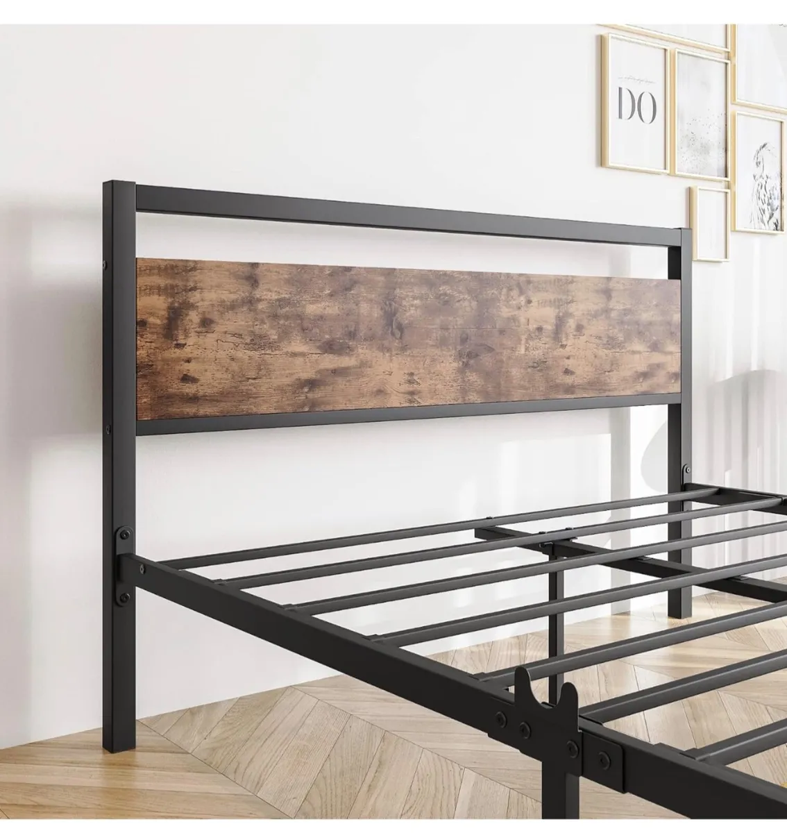 Double Bed Frames with Wood Headboard,Heavy Duty M - Image 4
