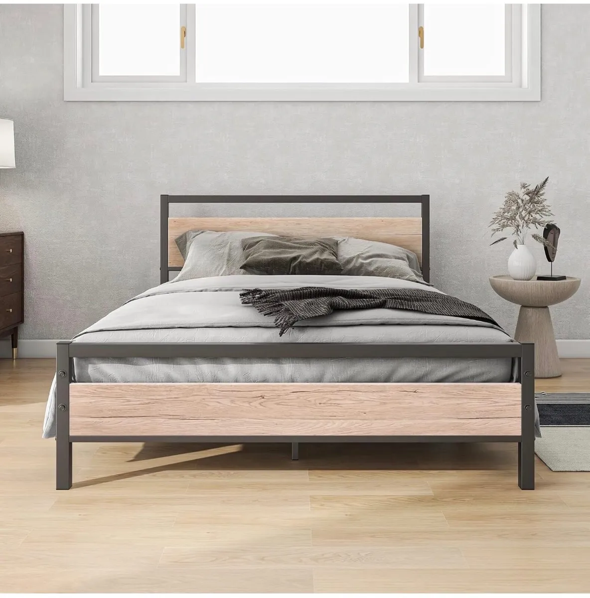 4ft6 Double Bed Frames with Wood Headboard,Heavy D - Image 3