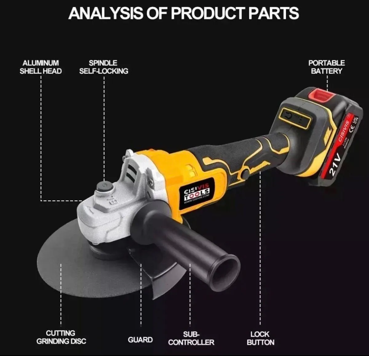 NEW 21V 125mm Brushless Cordless Angle Grinder - Image 2