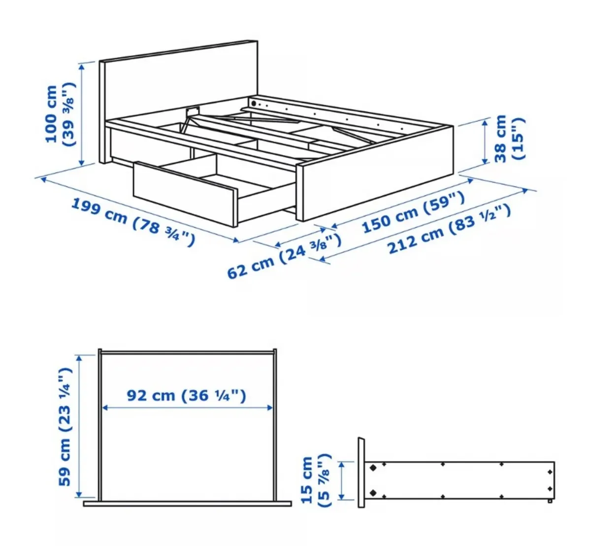 IKEA Malm Double Bed Frame +Mattress - Image 3