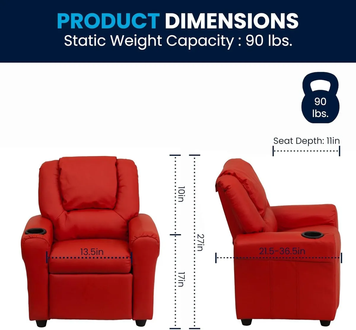 Contemporary Kids Recliner with Cup Holder - Image 3