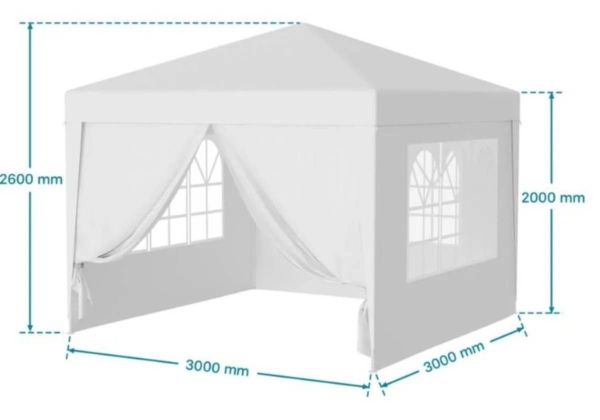 Waterproof 3x3m Gazebo White with 4 side walls - Image 1