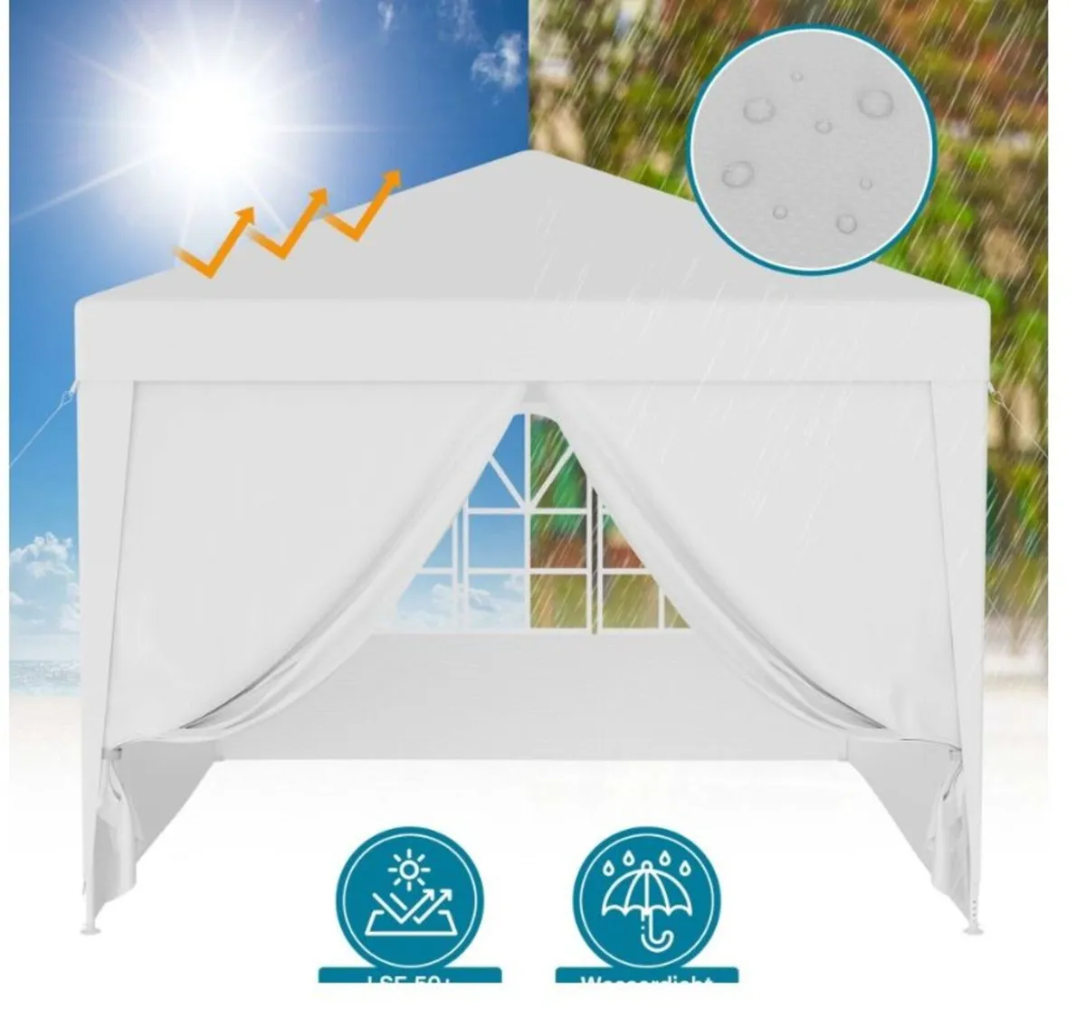 Waterproof 3x3m Gazebo White with 4 side walls - Image 3