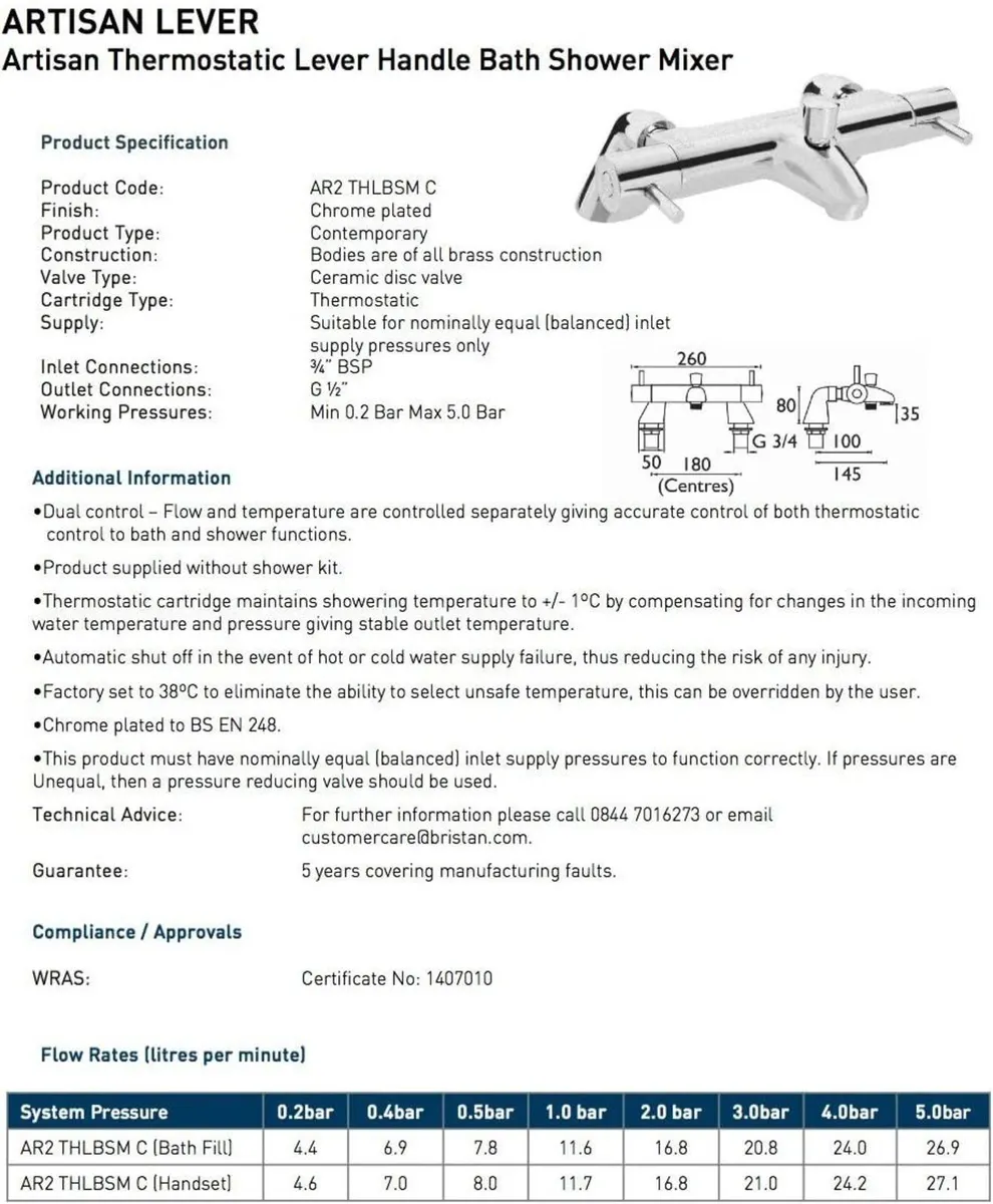 Bathroom Taps Chrome Thermostatic Bath Shower - Image 2