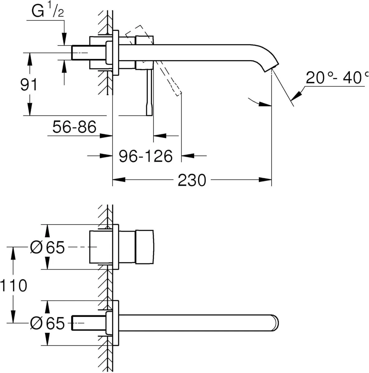Essence Wall Mounted 2 Hole Basin Mixer Tap - Image 3