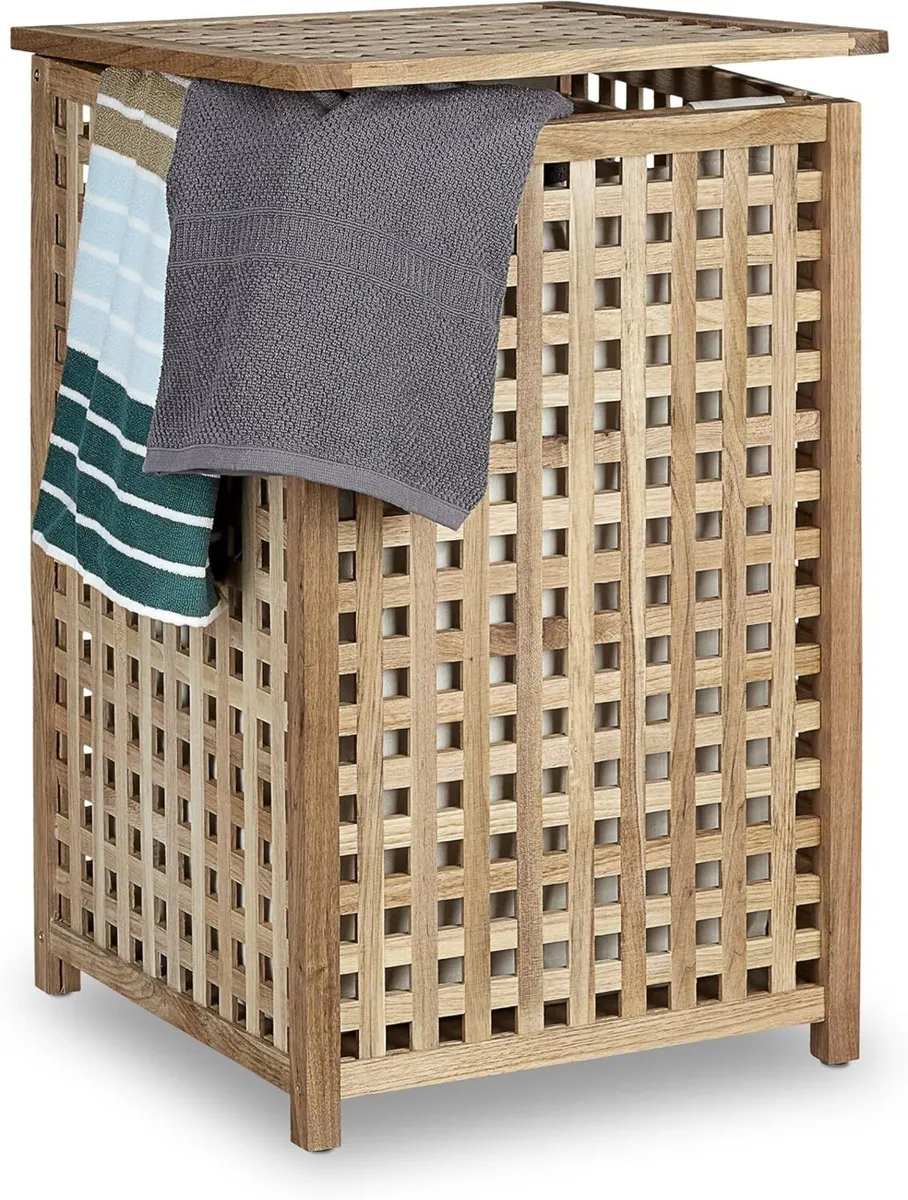 Walnut Laundry Hamper Wooden Storage Bin Basket - Image 1