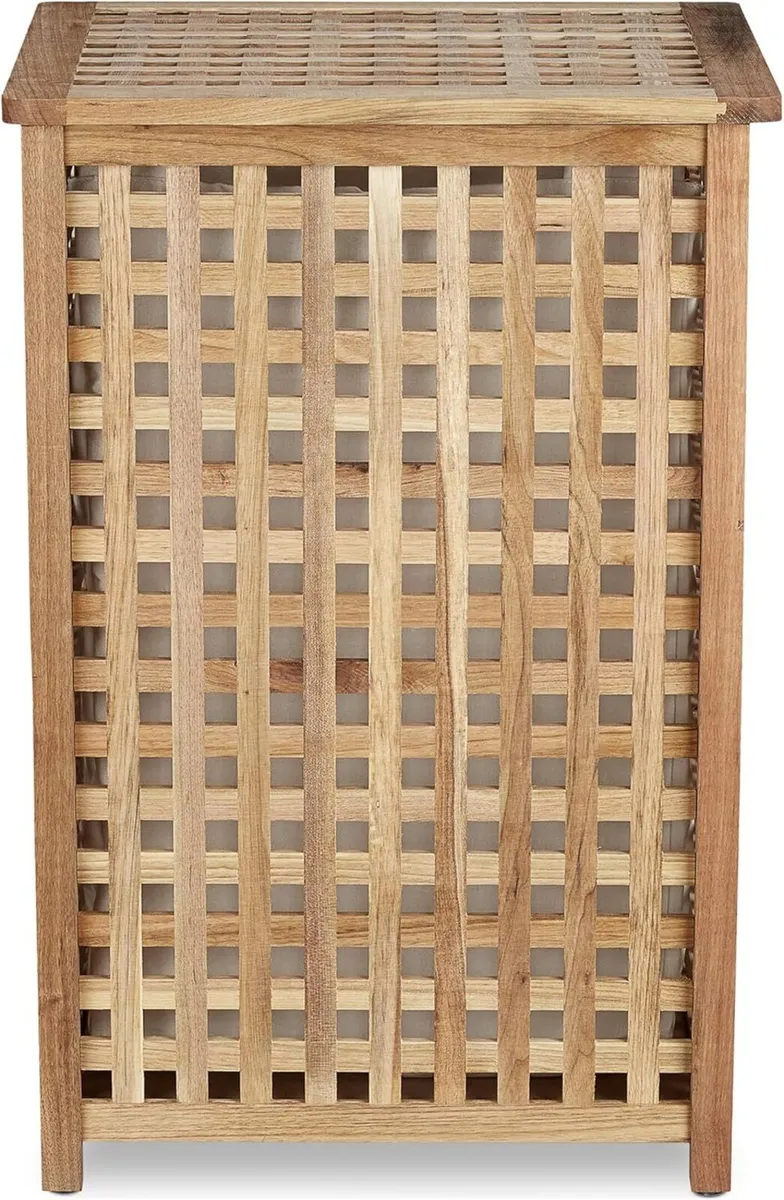 Walnut Laundry Hamper Wooden Storage Bin Basket - Image 4