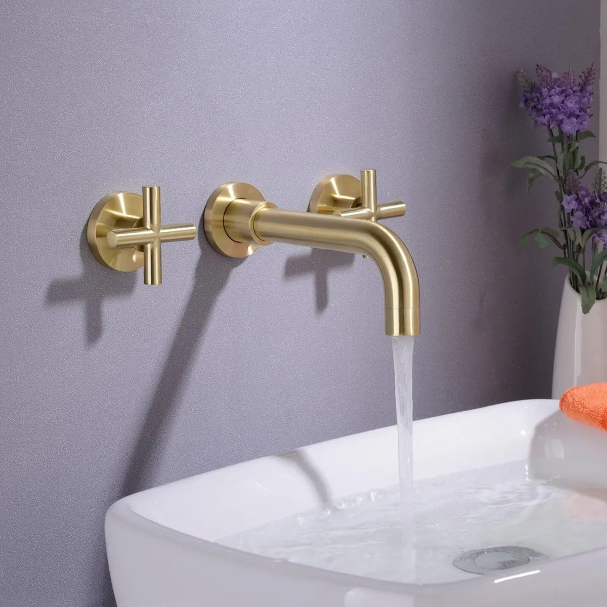 Brass Concealed Wall Mounted Bathroom Basin Sink - Image 2