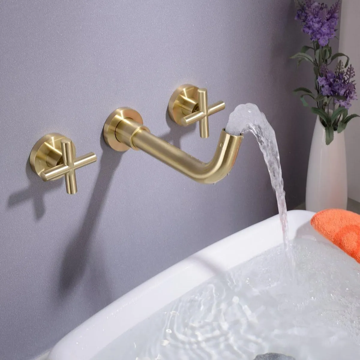 Brass Concealed Wall Mounted Bathroom Basin Sink - Image 3
