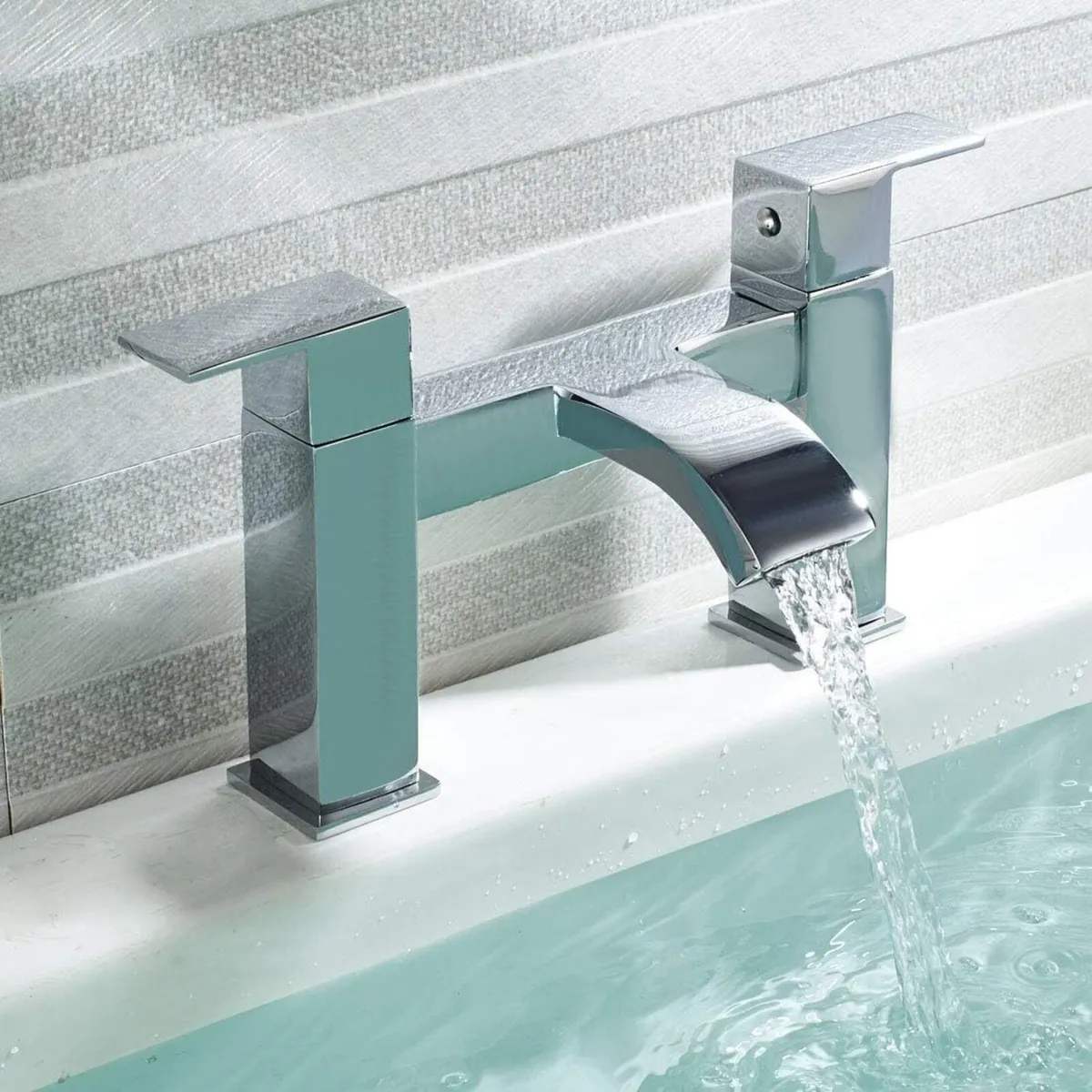 Mixer Tap Waterfall Tub Taps Square Bathroom Brass - Image 2