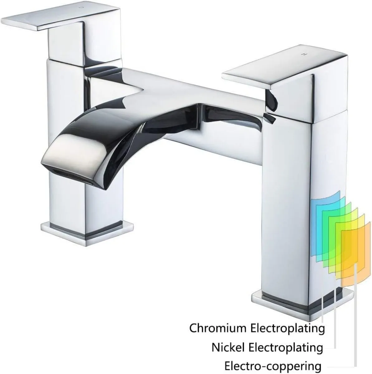 Mixer Tap Waterfall Tub Taps Square Bathroom Brass - Image 3