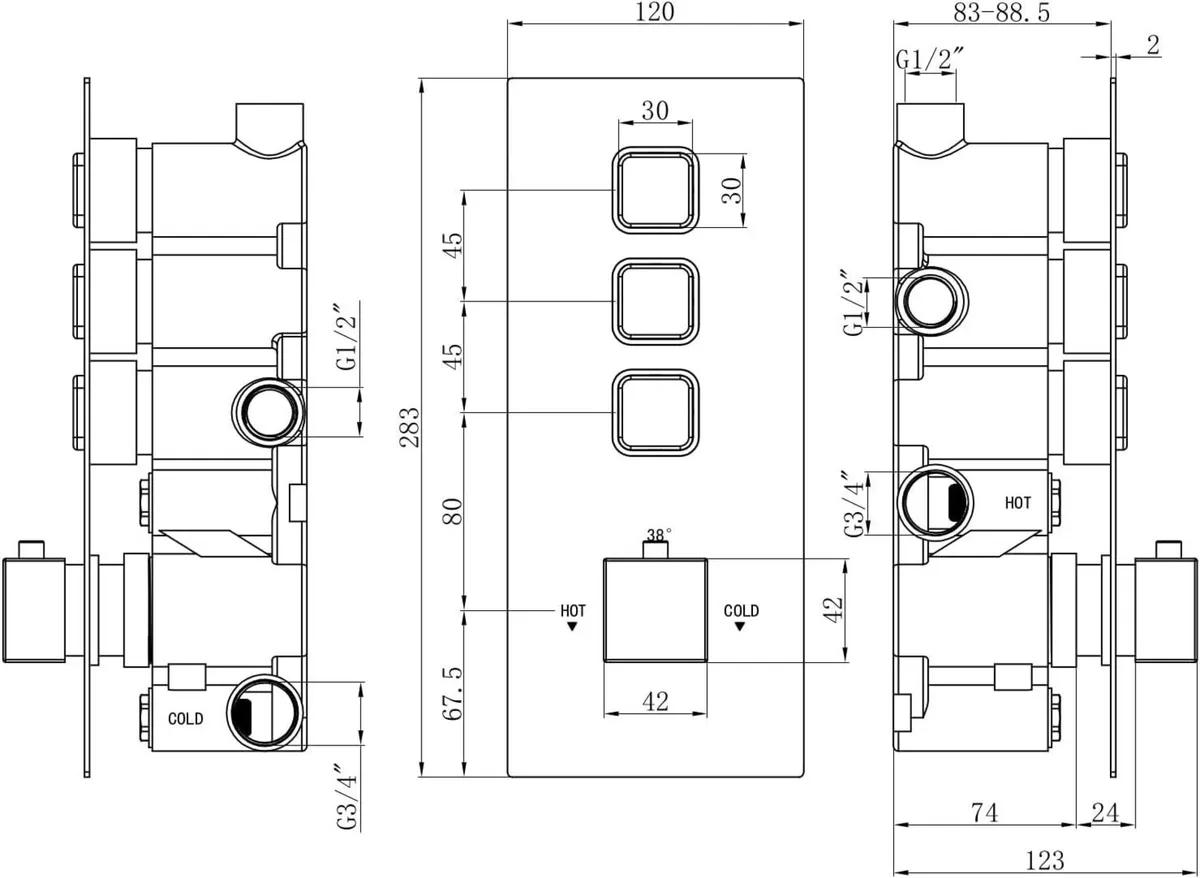 Spello Thermostatic 3 Outlet Concealed Shower - Image 2
