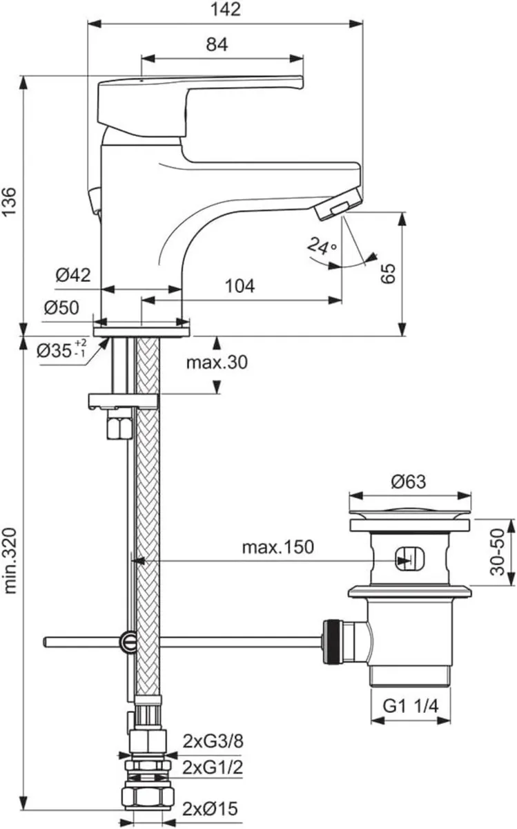 Mixer Basin Tap with Pop Up Waste B1148aa - Image 3