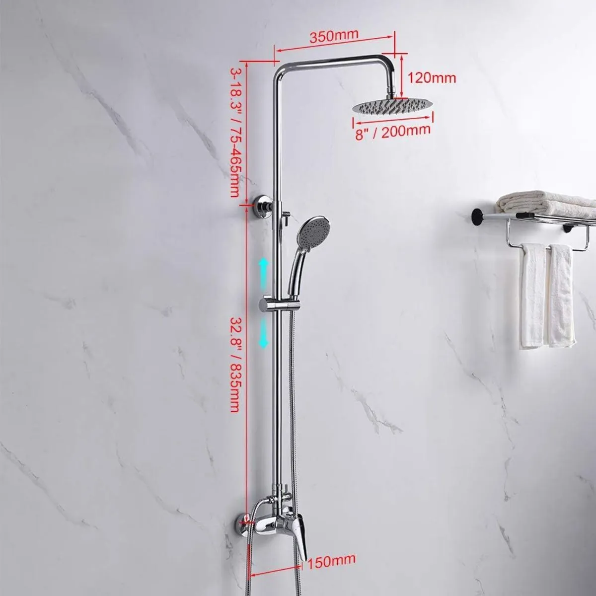 Roma Rain Shower System Mixer Tap Set Chrome - Image 2